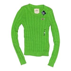 RARE NWT Deadstock Y2K Hollister Green Crewneck Cable Knit Sweater- XS